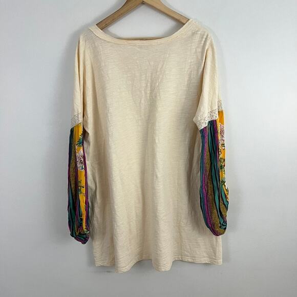 Umgee Cream Tunic Dress Floral Puff Sleeves Medium Boho Festival Size XL - Picture 3 of 12